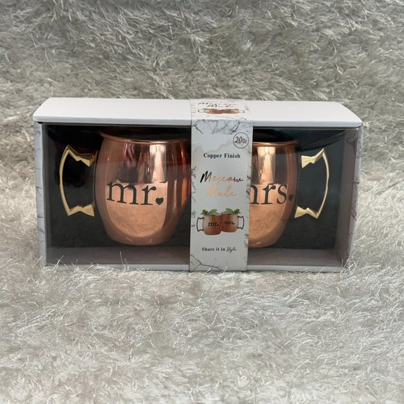 Moscow Mule Mugs Copper Finish "Mr & Mrs" 20 Oz - Picture 1 of 6